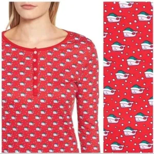 Vineyard Vines Pajama Top/Pants SET Size M Red Holiday Santa Whales Cotton PJs