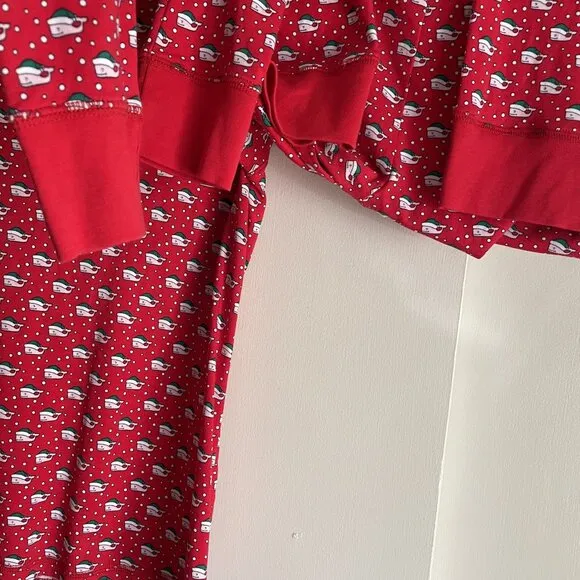 Vineyard Vines Pajama Top/Pants SET Size M Red Holiday Santa Whales Cotton PJs