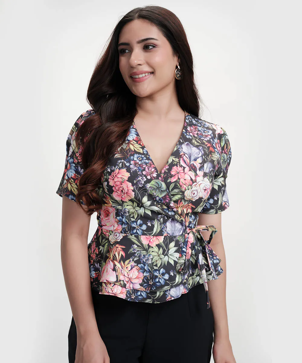 Vneck Half Sleeve Printed Peplum Top