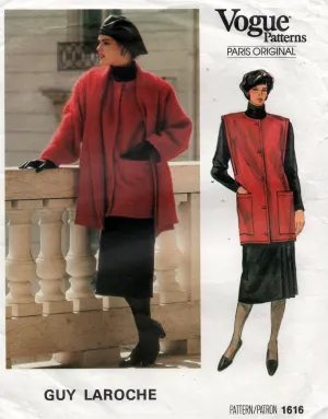 Vogue Paris Original 1616 GUY LAROCHE Womens Jacket Vest & Skirt 1980s Vintage Sewing Pattern Size 12 Bust 34 inches