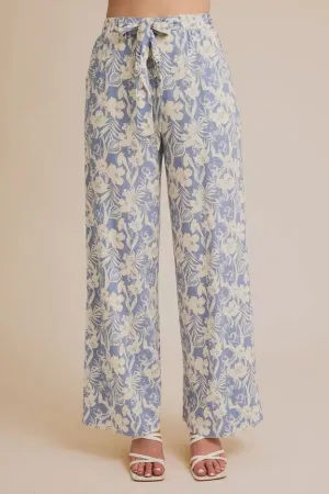 WAIST ELASTIC FRONT SELF TIE FLORAL PANTS