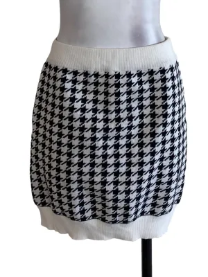 White Black Houndstooth Knit Skirt