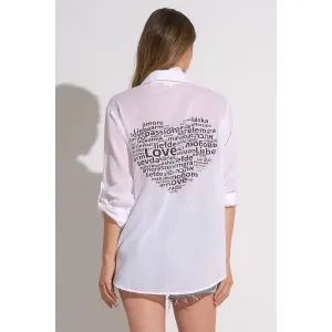 White Button Up Top with Heart Graphic Back