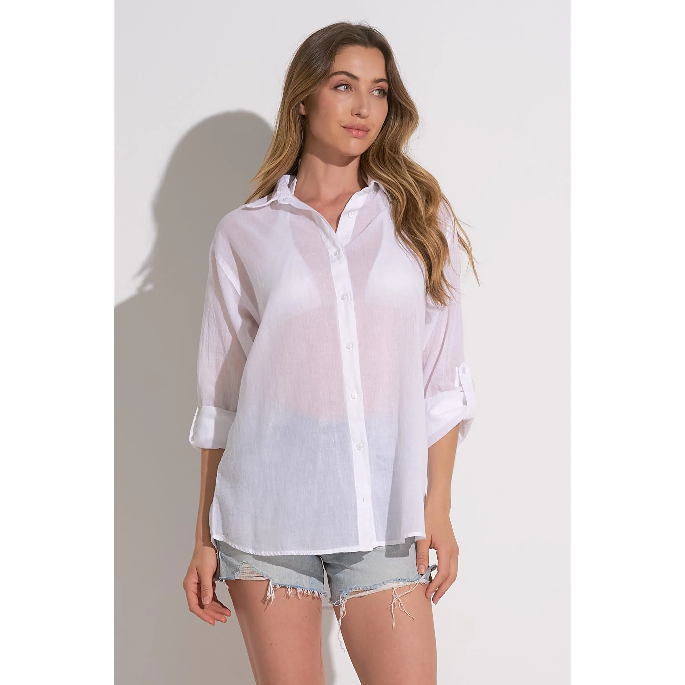 White Button Up Top with Heart Graphic Back
