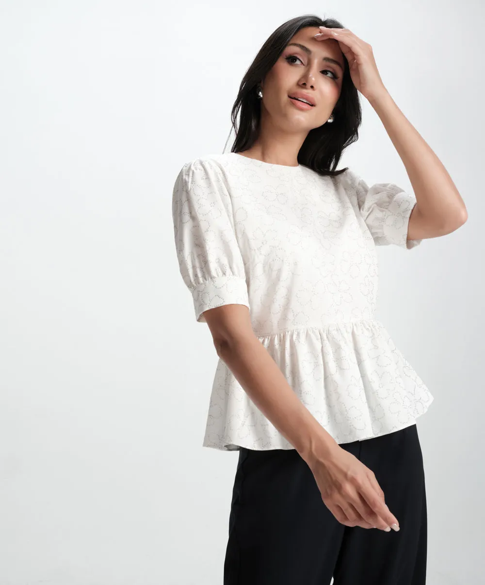 White Cotton Formal Peplum Top