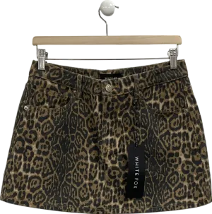White Fox Brown Holla At Me Leopard Mini Skirt UK M