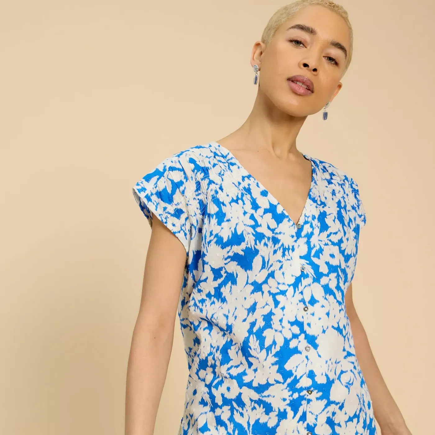 White Stuff Rae Organic Top | Orange / Blue