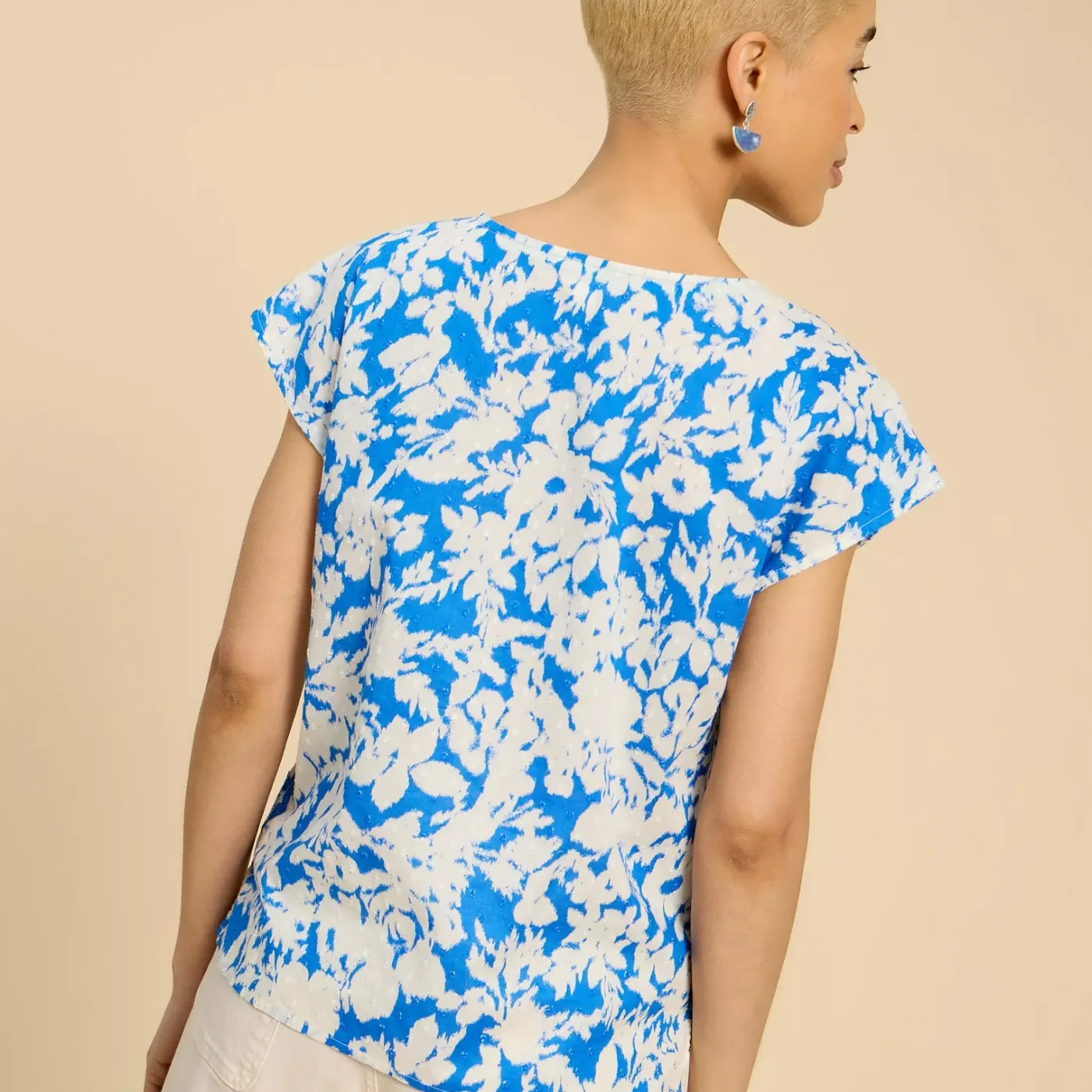White Stuff Rae Organic Top | Orange / Blue
