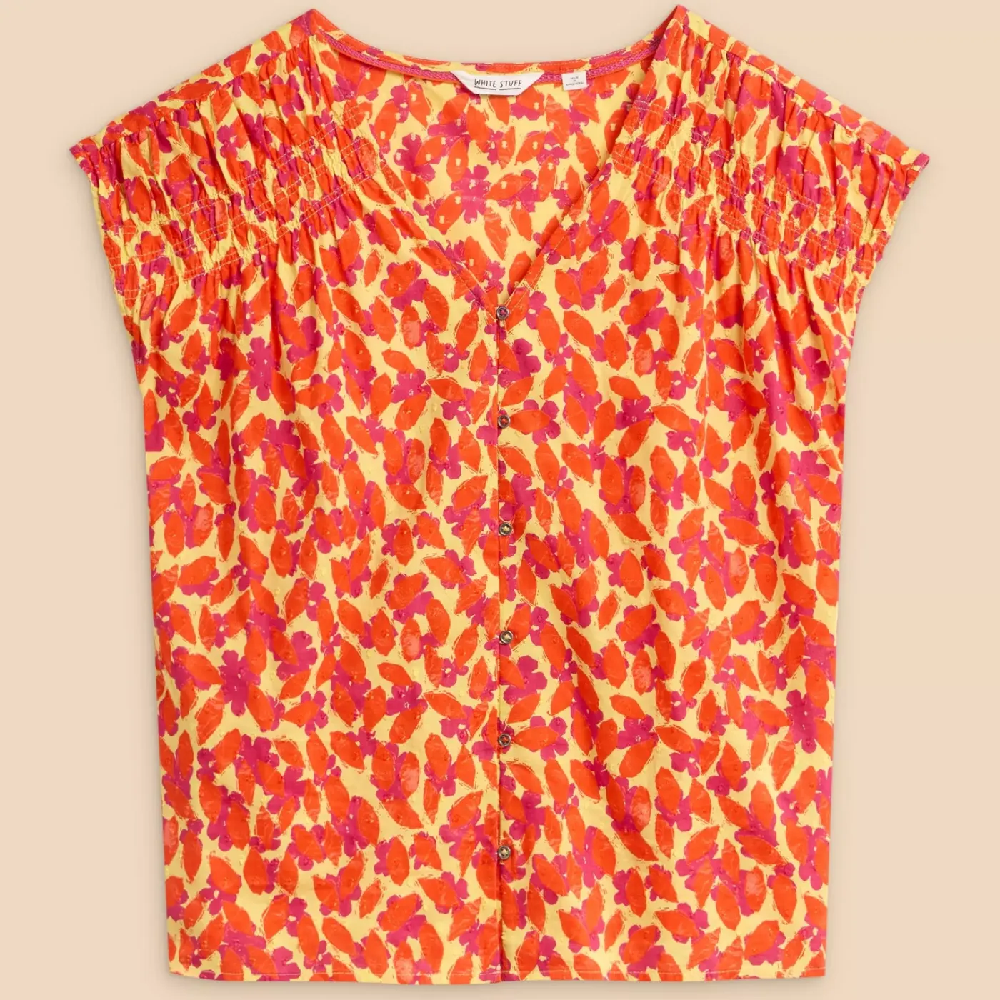 White Stuff Rae Organic Top | Orange / Blue