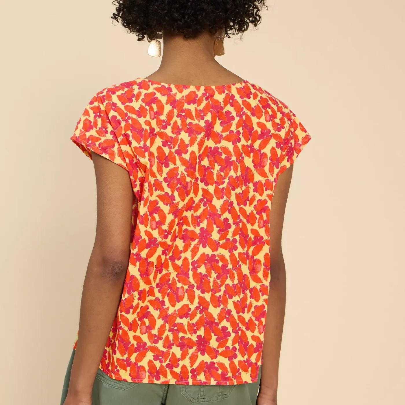 White Stuff Rae Organic Top | Orange / Blue