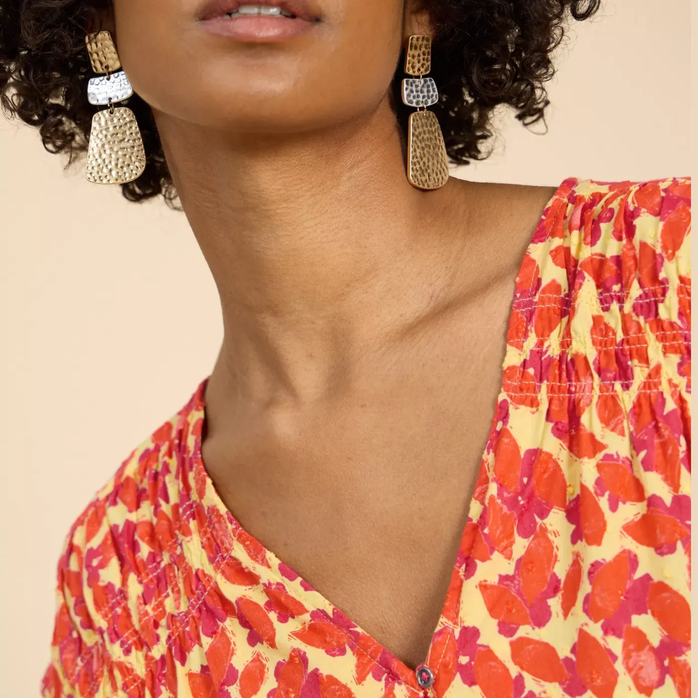 White Stuff Rae Organic Top | Orange / Blue