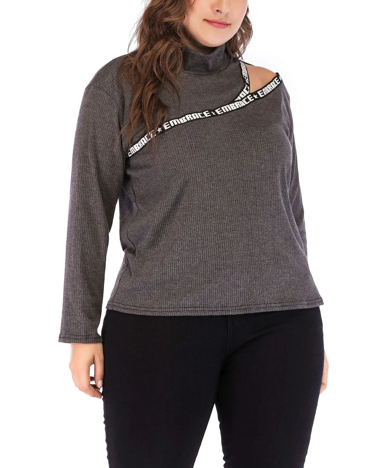 Women High Collar Plus Size Top