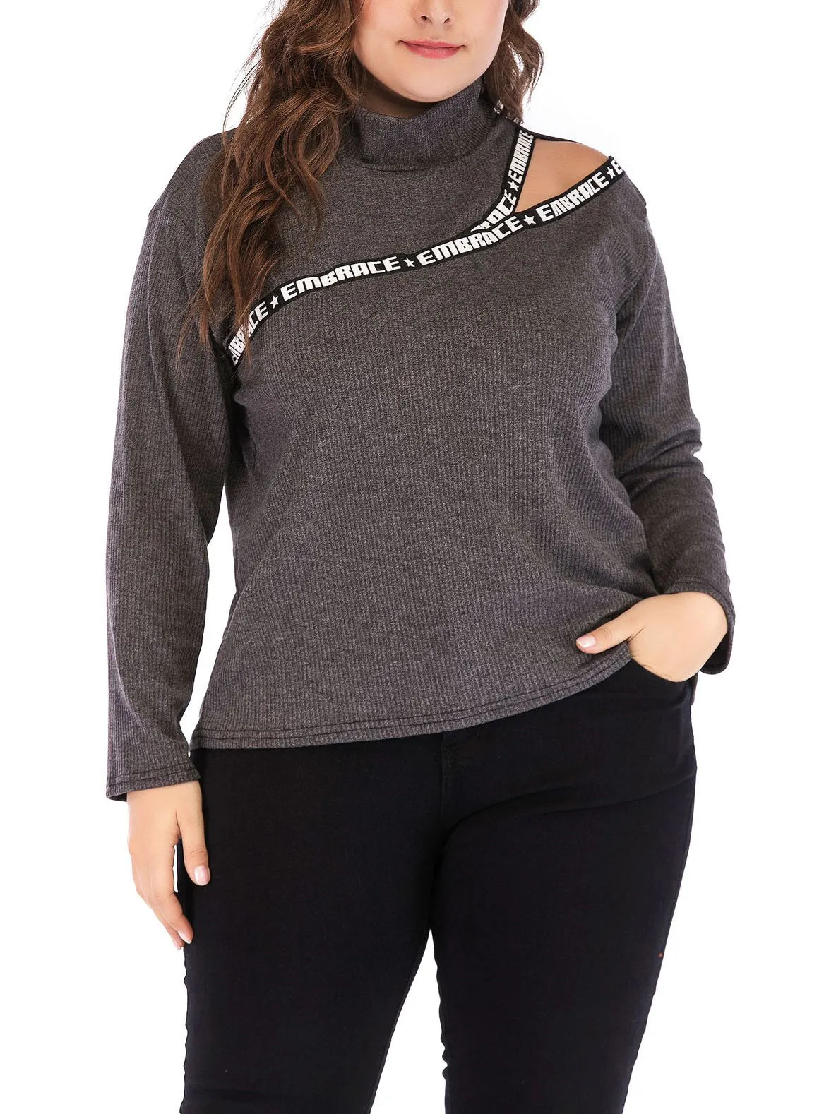 Women High Collar Plus Size Top