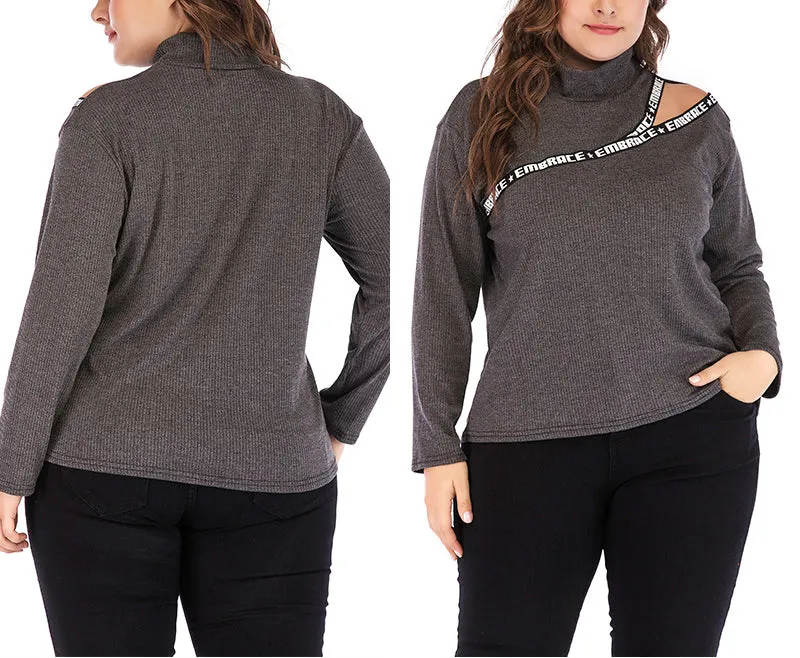 Women High Collar Plus Size Top