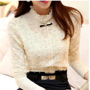 women tops Women Clothing fashion Blouses & Shirts Fleece Women Crochet Blouse Lace Shirt 999