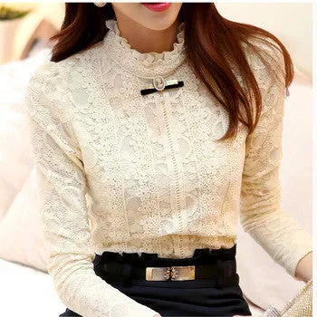 women tops Women Clothing fashion Blouses & Shirts Fleece Women Crochet Blouse Lace Shirt 999