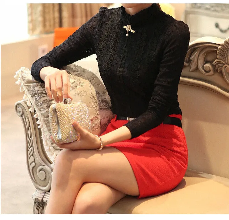 women tops Women Clothing fashion Blouses & Shirts Fleece Women Crochet Blouse Lace Shirt 999