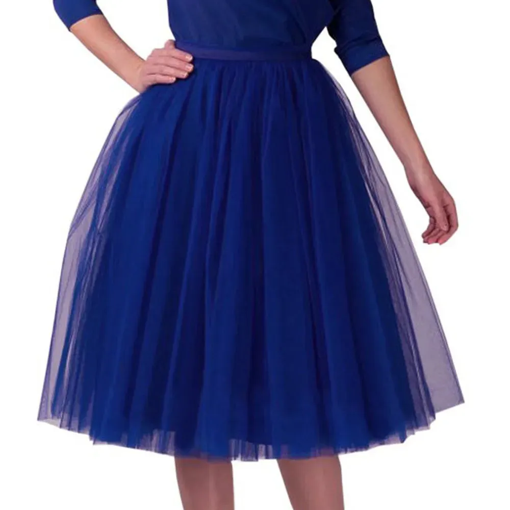 Women Tulle Skirt Pleated Gauze Knee Length Mesh A Line Skirt Adult Tutu Ballet Dancing Chic High Waist Party Skirts Fairy Style