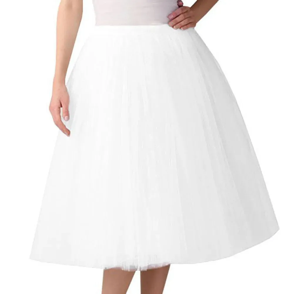 Women Tulle Skirt Pleated Gauze Knee Length Mesh A Line Skirt Adult Tutu Ballet Dancing Chic High Waist Party Skirts Fairy Style