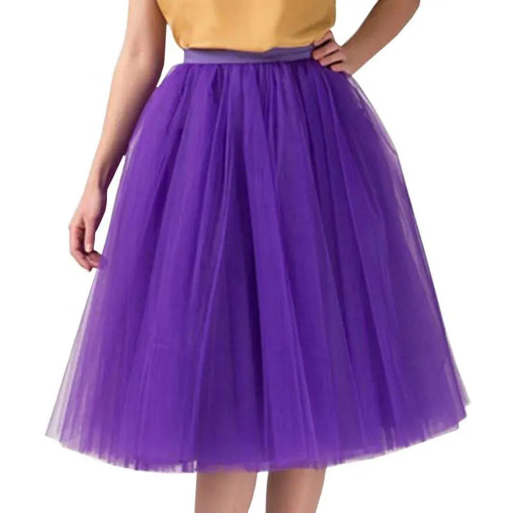 Women Tulle Skirt Pleated Gauze Knee Length Mesh A Line Skirt Adult Tutu Ballet Dancing Chic High Waist Party Skirts Fairy Style