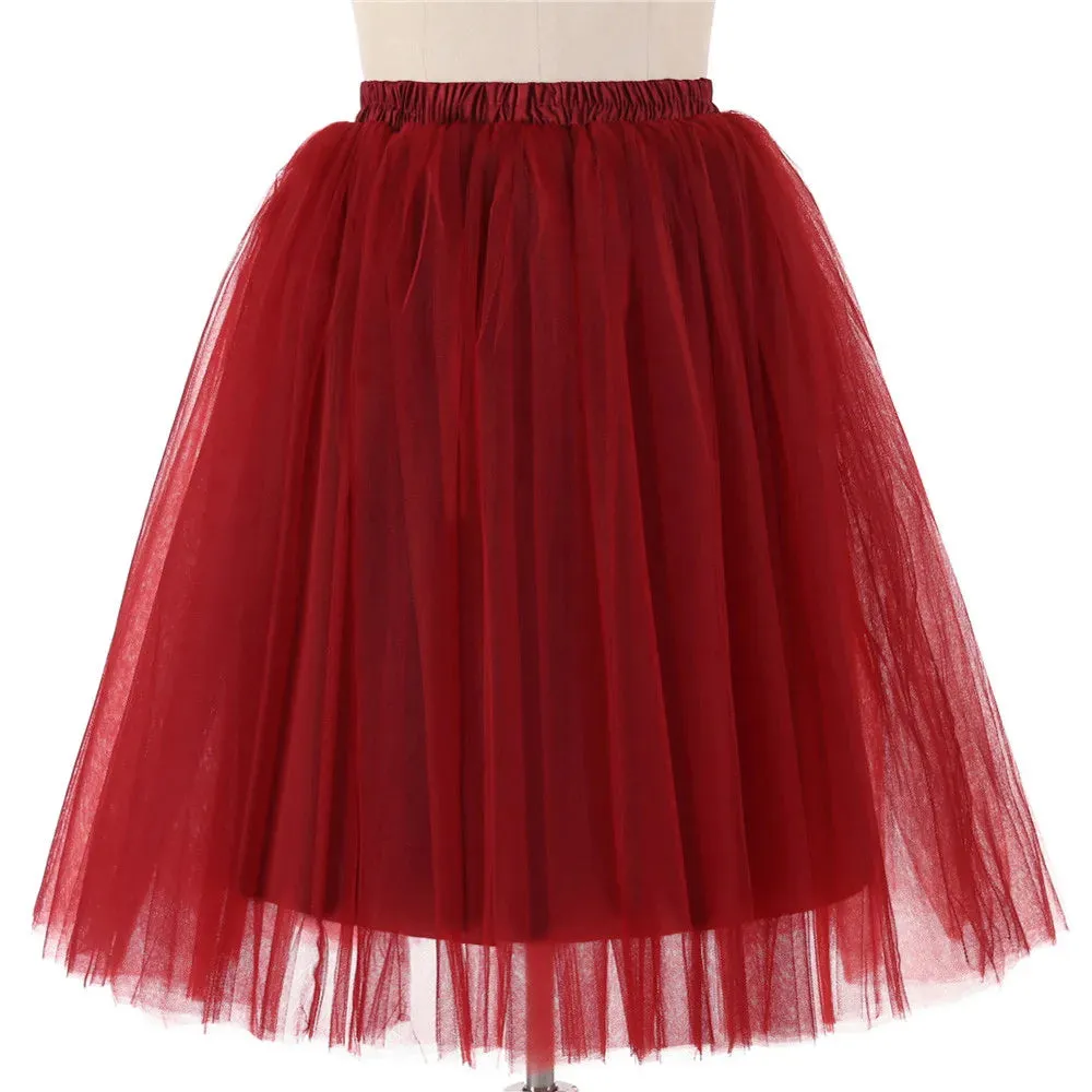 Women Tulle Skirt Pleated Gauze Knee Length Mesh A Line Skirt Adult Tutu Ballet Dancing Chic High Waist Party Skirts Fairy Style