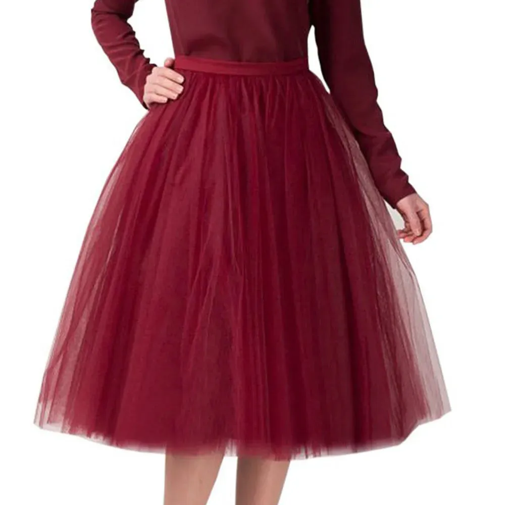 Women Tulle Skirt Pleated Gauze Knee Length Mesh A Line Skirt Adult Tutu Ballet Dancing Chic High Waist Party Skirts Fairy Style