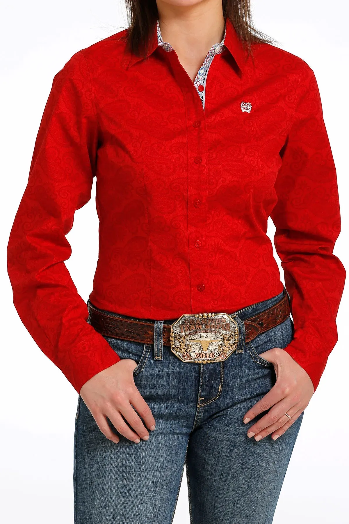 Women's Cinch Red Paisley Button Western Shirt