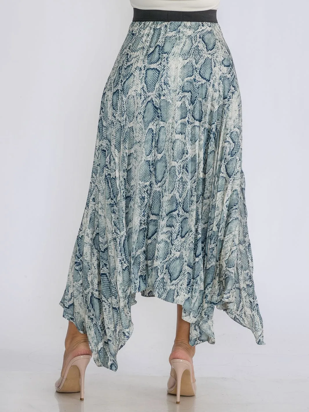 WOMEN'S ELASTIC WAIST SLIT PLEATED ANIMAL PRINT MAXI SKIRT