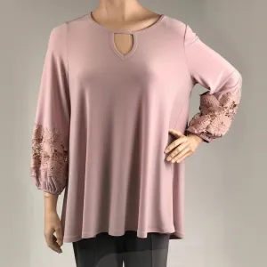 Women's Joseph Ribkoff | Keyhole Top with Floral Cutout Sleeves | Mauve