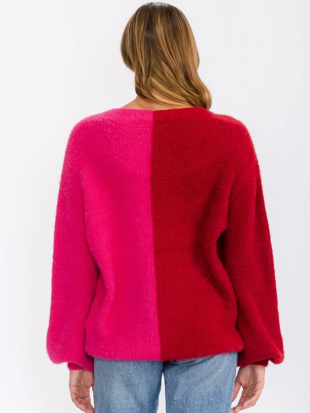 WOMEN'S LONG SLEEVE BUTTON CLOSURE COLORBLOCK CARDIGAN SWEATER