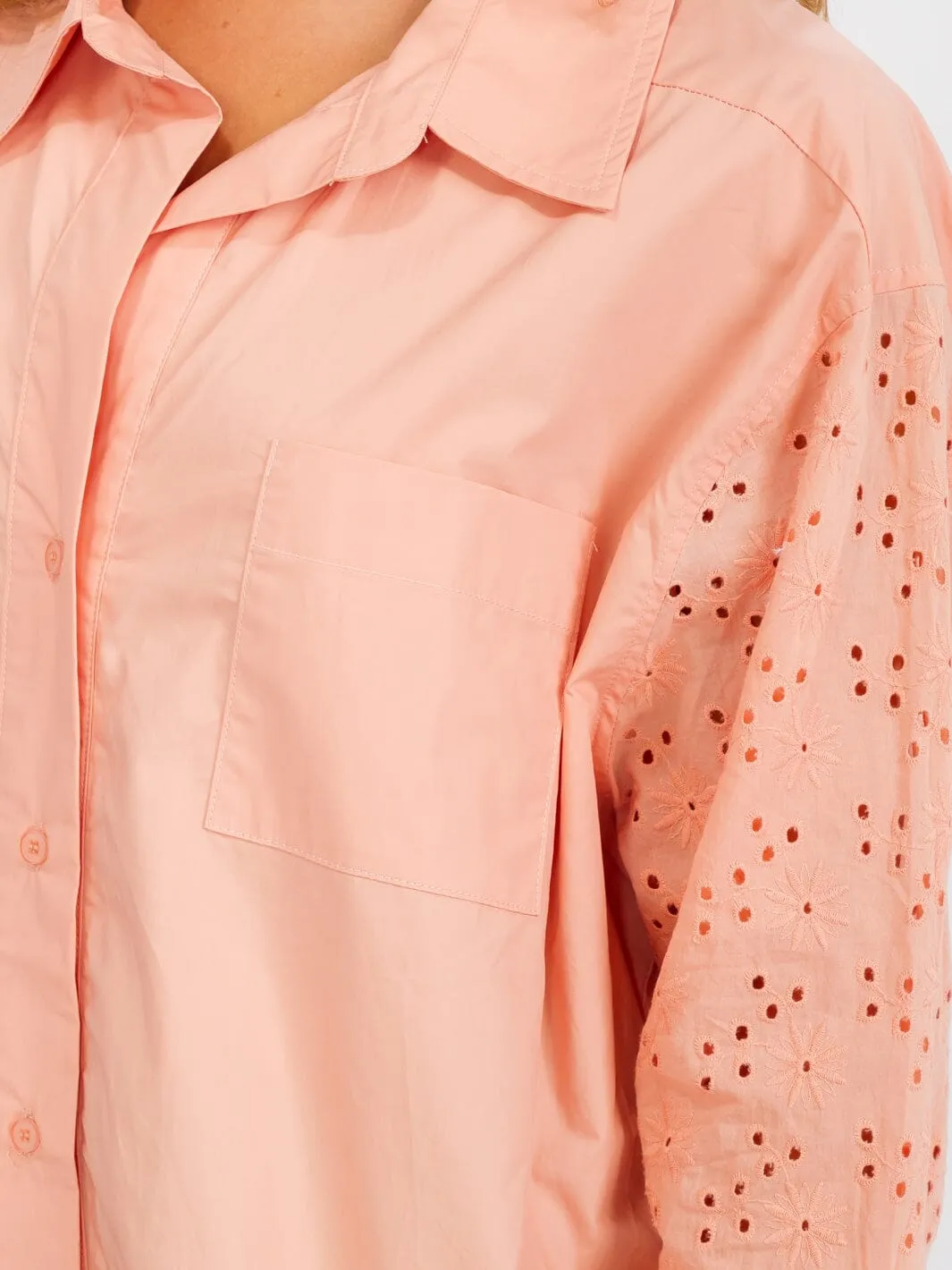 WOMEN'S LONG SLEEVE BUTTON UP EYELET DETAILED BLOUSE TOP