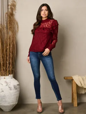 WOMEN'S LONG SLEEVE MOCK NECK LACE TOP