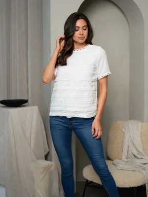 WOMEN'S SHORT SLEEVE LACE DETAIL TOP