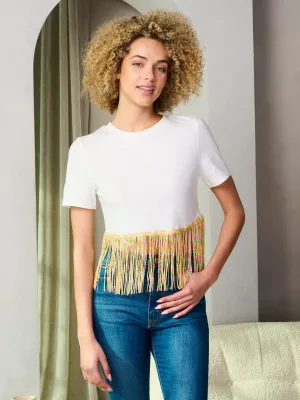 WOMEN'S SHORT SLEEVE SEQUINS FRINGE TOP