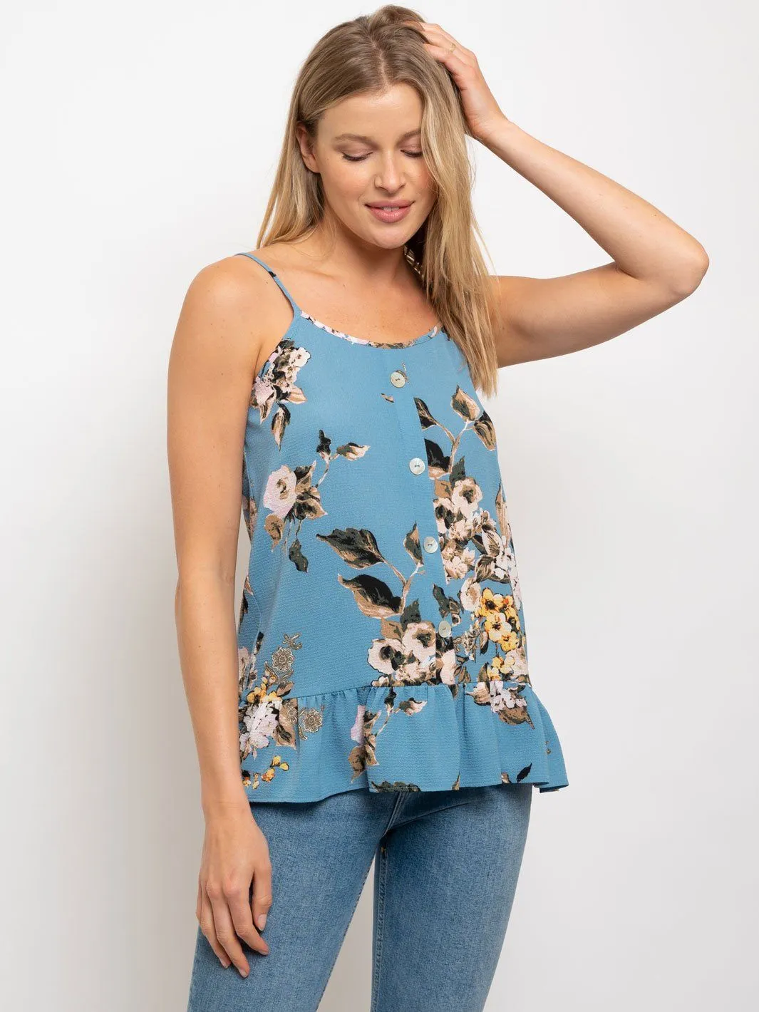 WOMEN'S SPRING PEPLUM SPAGHETTI STRAP TOP