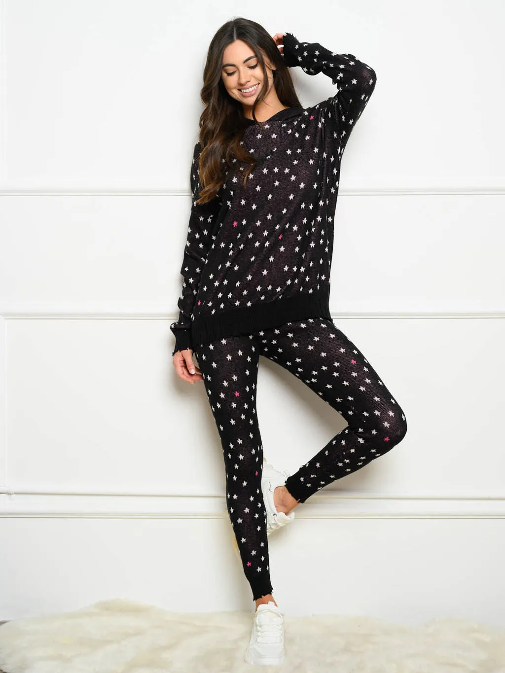 WOMEN'S STAR PRINT HOODED 2PC. JOGGER SET