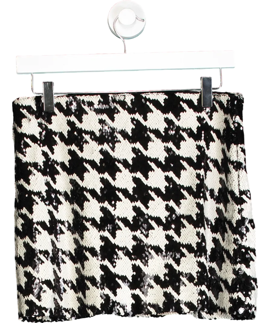 ZARA Black Sequin Houndstooth Mini Skirt UK M