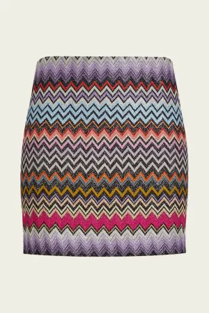 Zig-Zag Woven Mini Skirt in Multicolor with Black