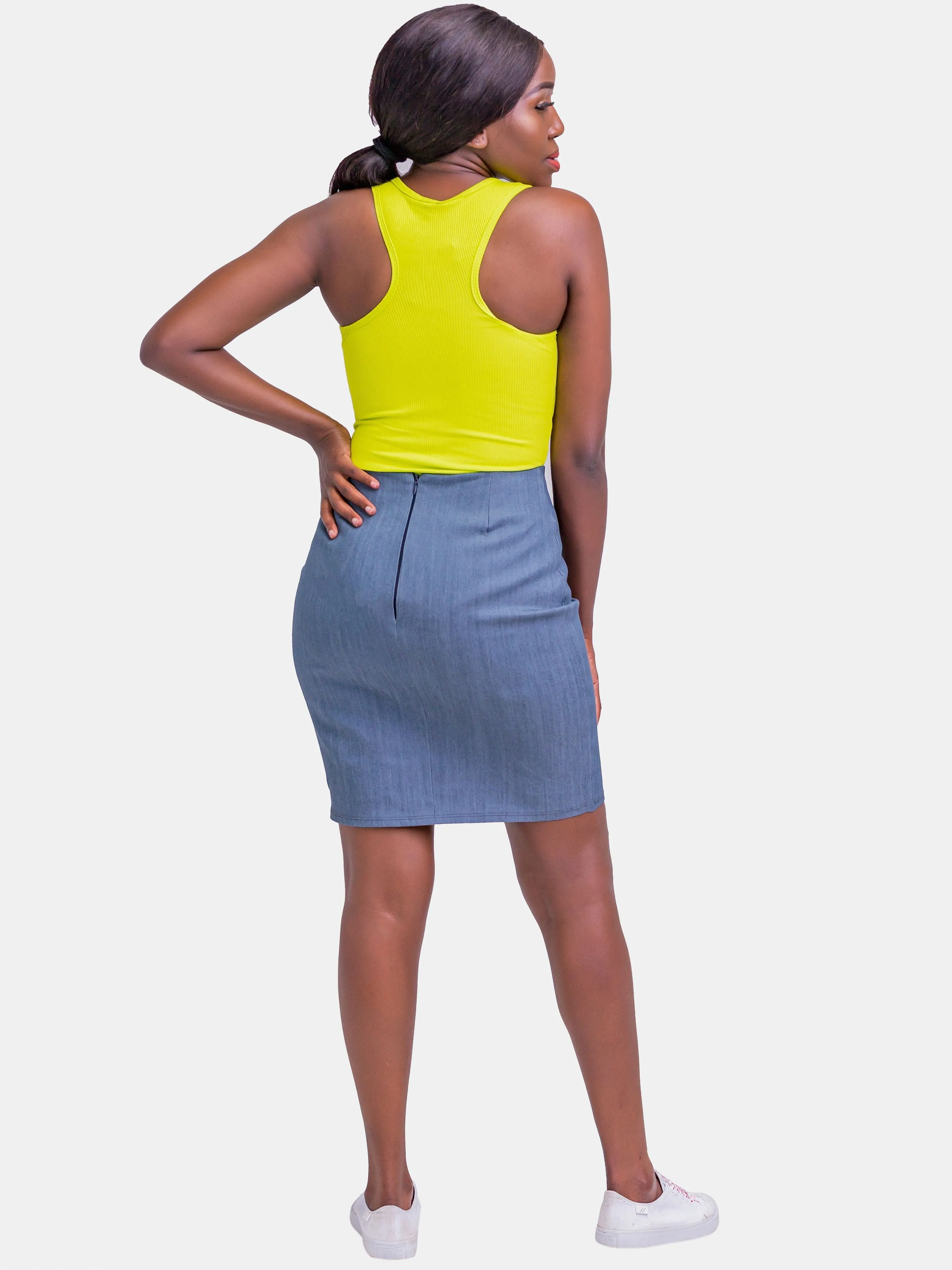 Zoya Flint Denim Straight Mini Skirt - Grey